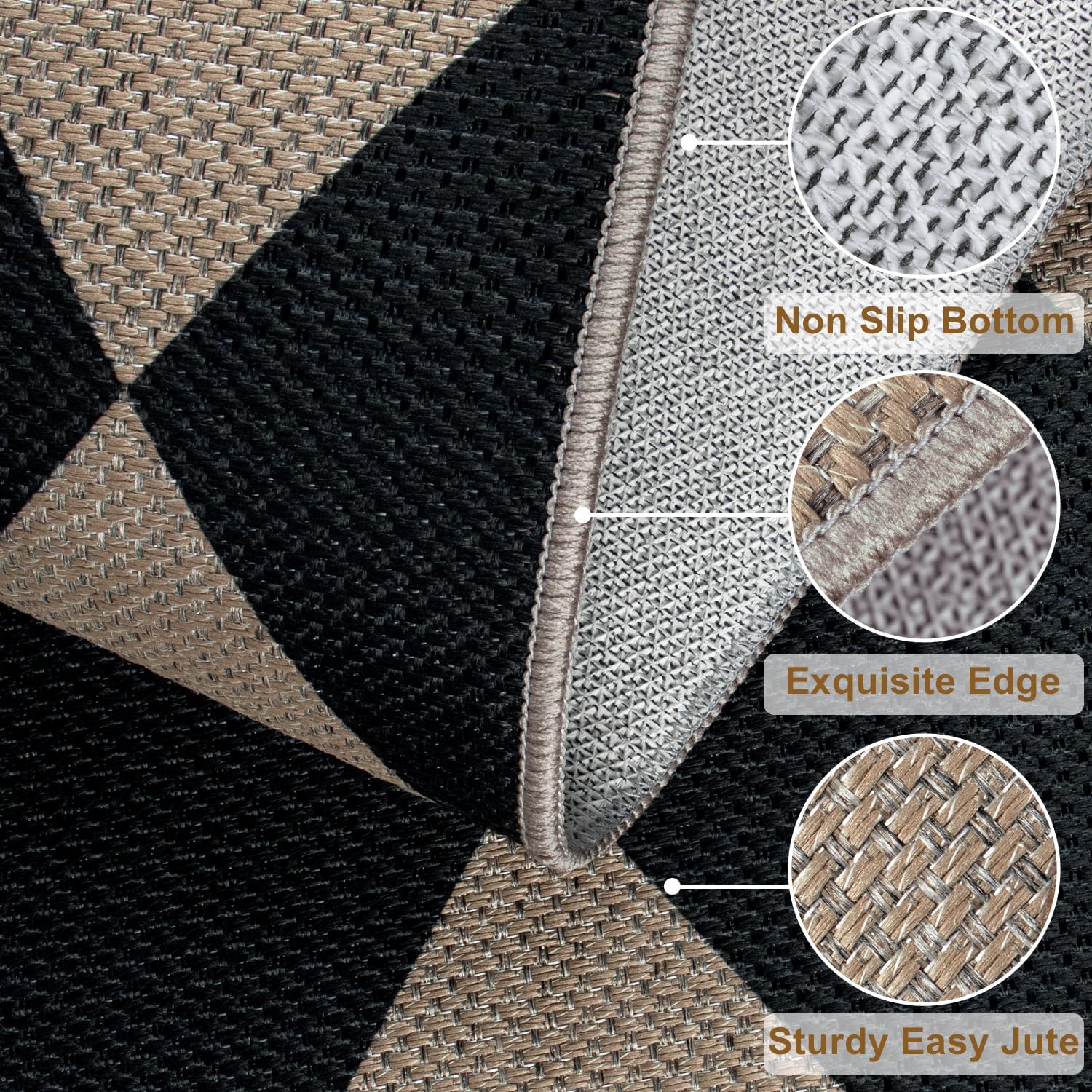 Easy Jute Checkered Entryway Rug Modern Non-Slip Indoor Outdoor Mat
