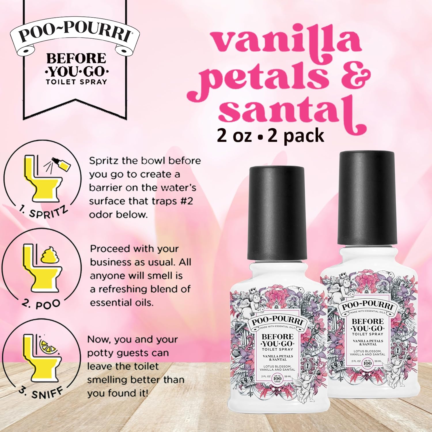 Poo-Pourri Vanilla Petals Santal 2 Ounce Toilet Spray Set