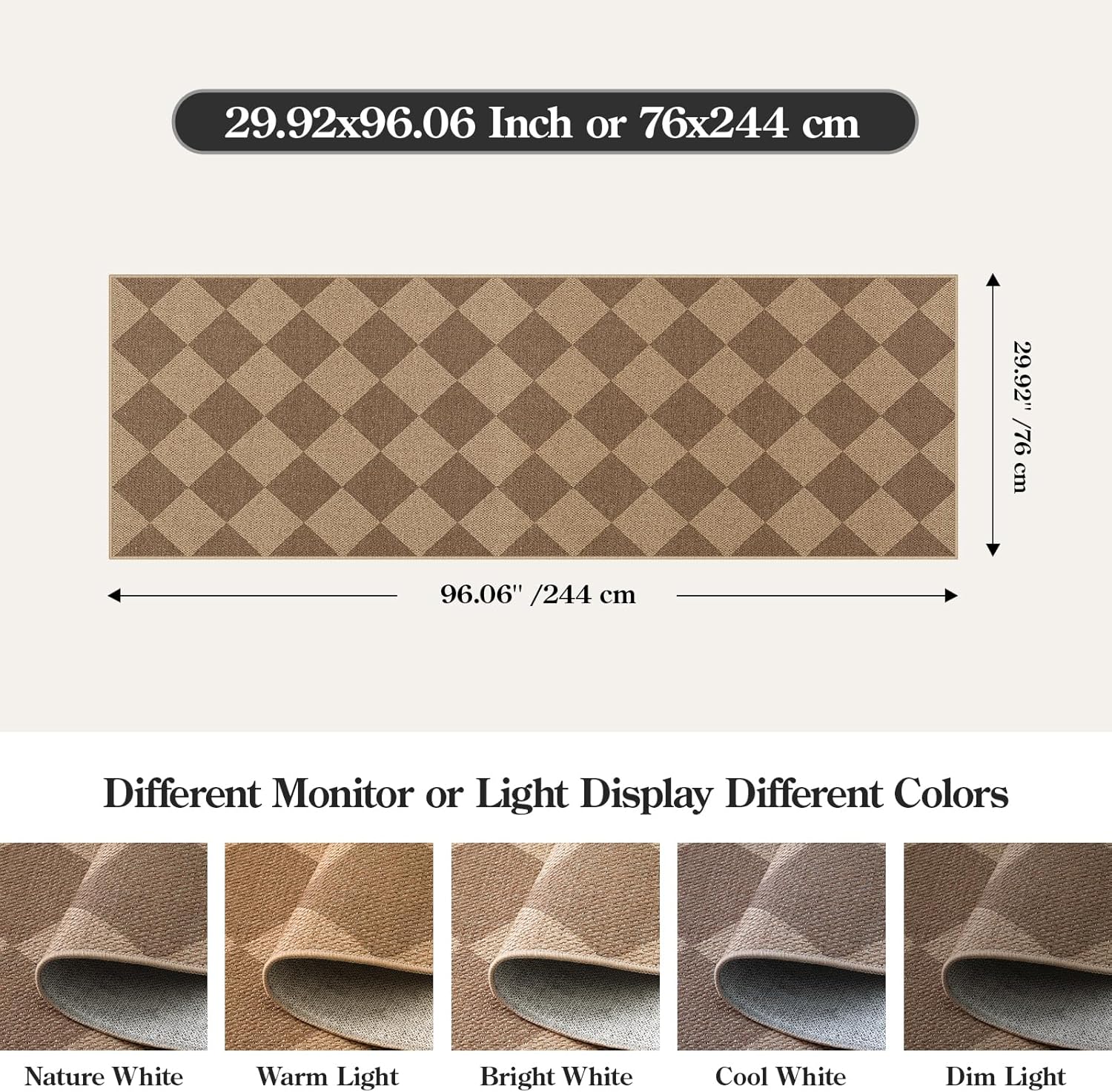 Lahome Checkered Jute Inspired Rug 2x8 Entry Hallway Non Slip Washable