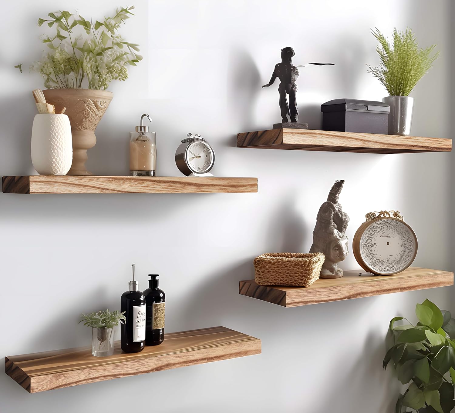 PHPH Wood Floating Shelves Set of 6 17 Inch Light Brown
