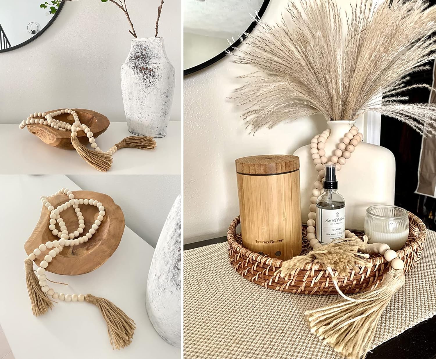 LSKYTOP 58 Inches Wood Bead Garland with Tassel