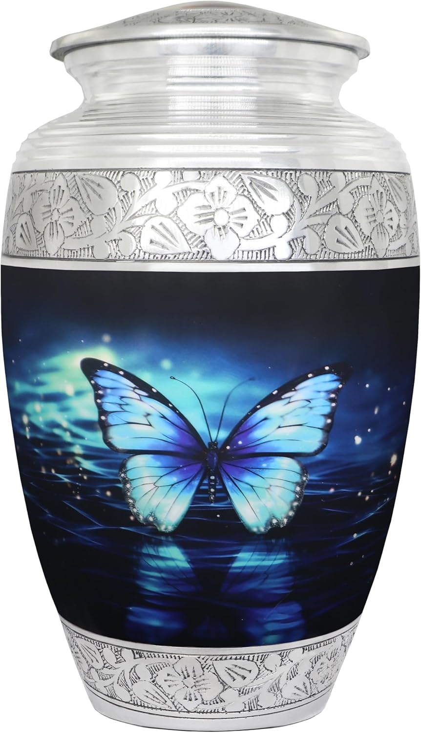 Naniurn Large Decorative Urn with Black and Blue Butterfly