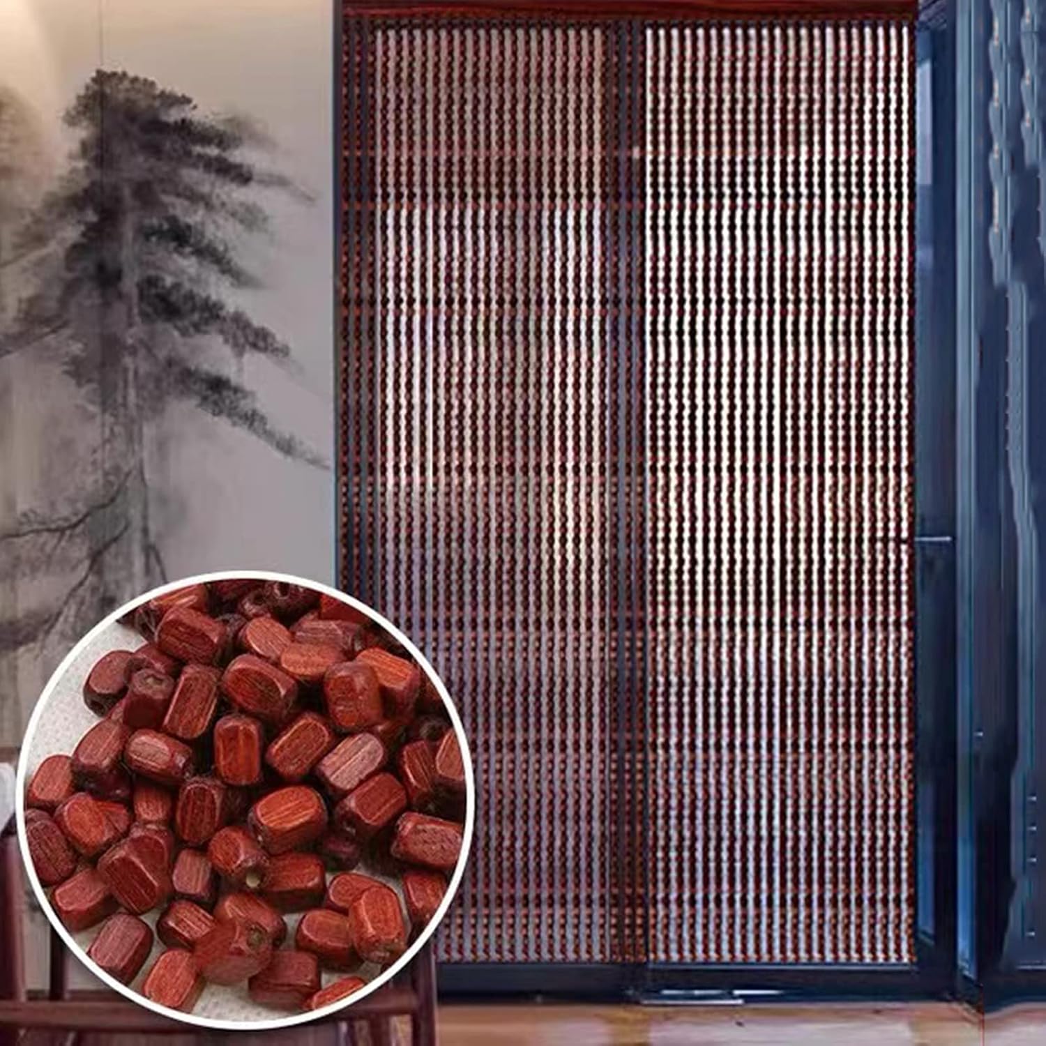 Bamboo Beaded Curtain Natural Wooden Door Divider 60 Strands 150cm Length