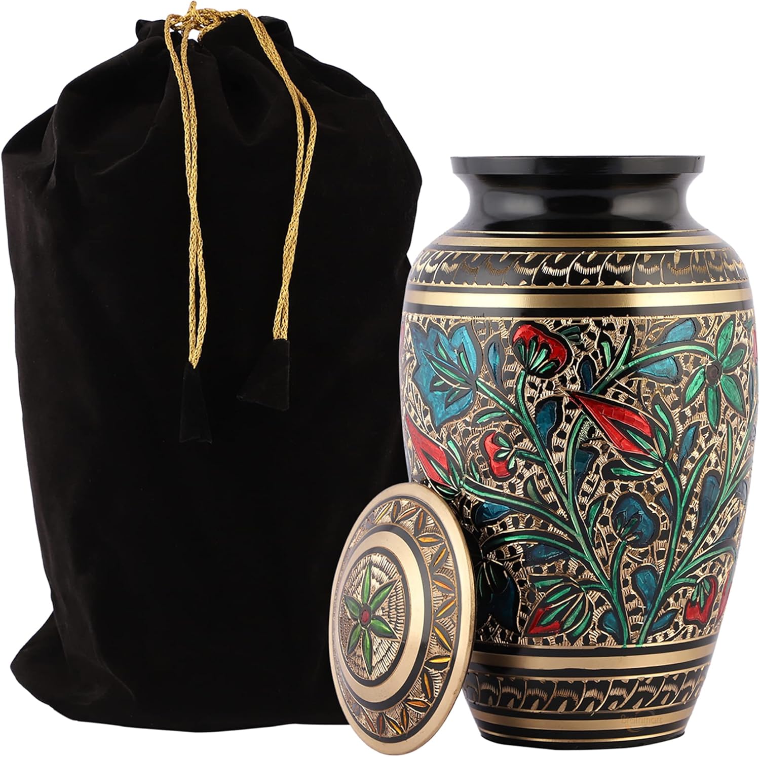 Brass Hand-Painted Urn for Adult Ashes Large Capacity