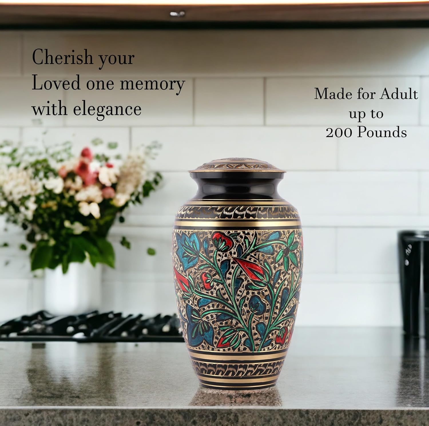 Brass Hand-Painted Urn for Adult Ashes Large Capacity