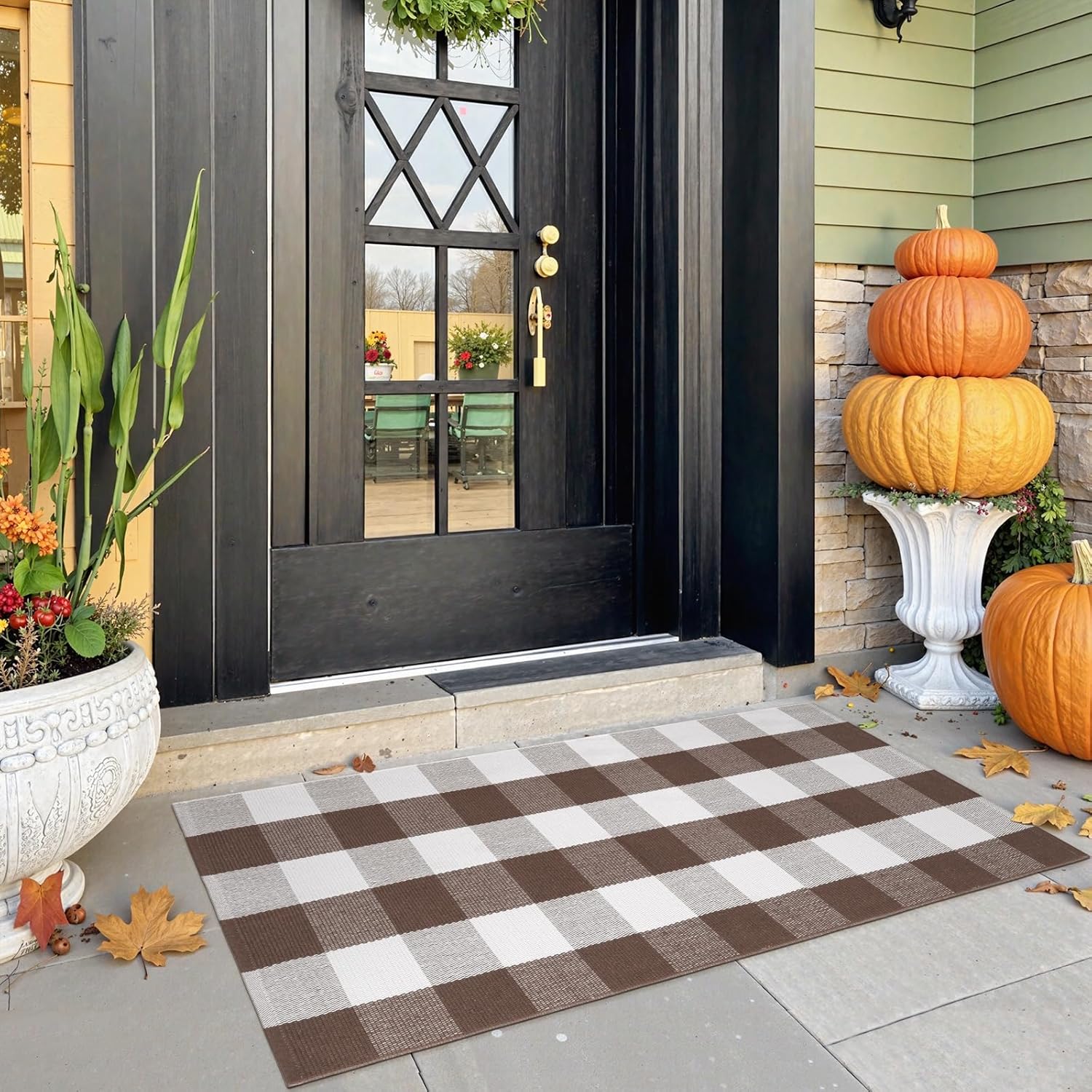 KIMODE Buffalo Plaid Front Door Mat 24x51