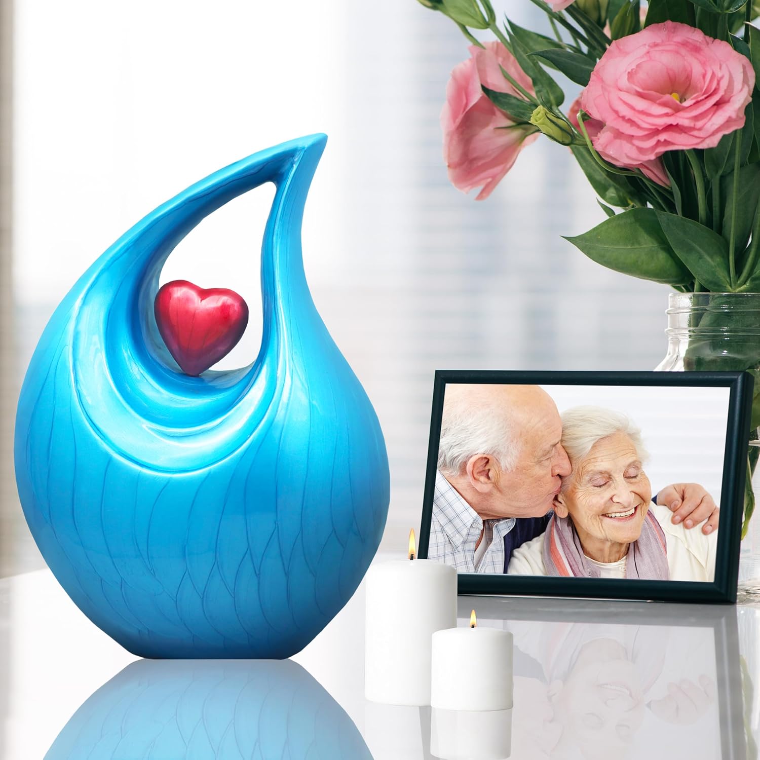 M Meilin Xu Teardrop Cremation Urn Large Red Heart