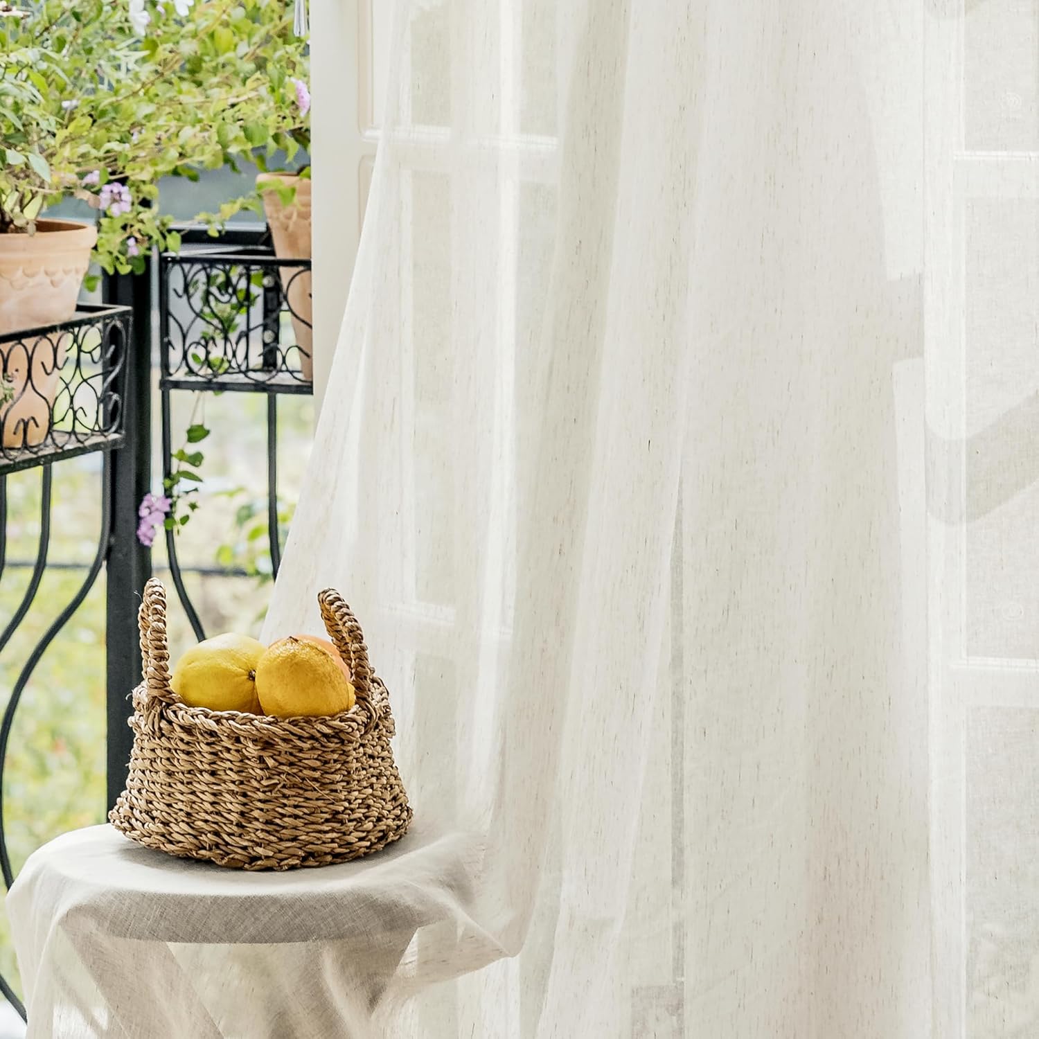 Linen Sheer French Door Curtain Panels 72 Inches Long