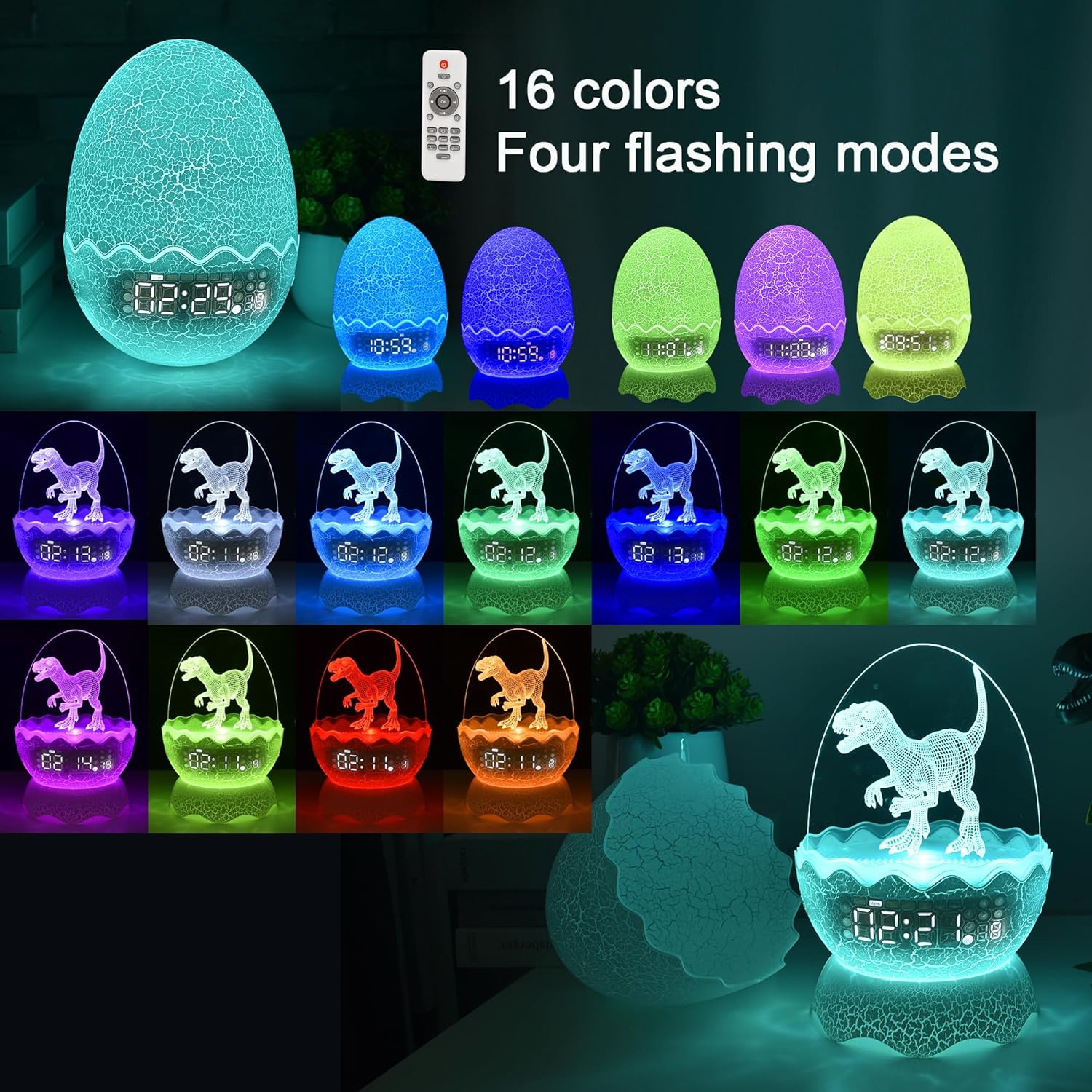 Dinosaur Night Light with Alarm Clock and Bluetooth Speaker