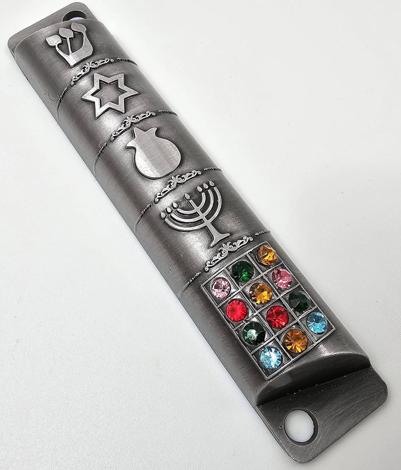 Pewter Mezuzah Case with Scroll 3D Star of David