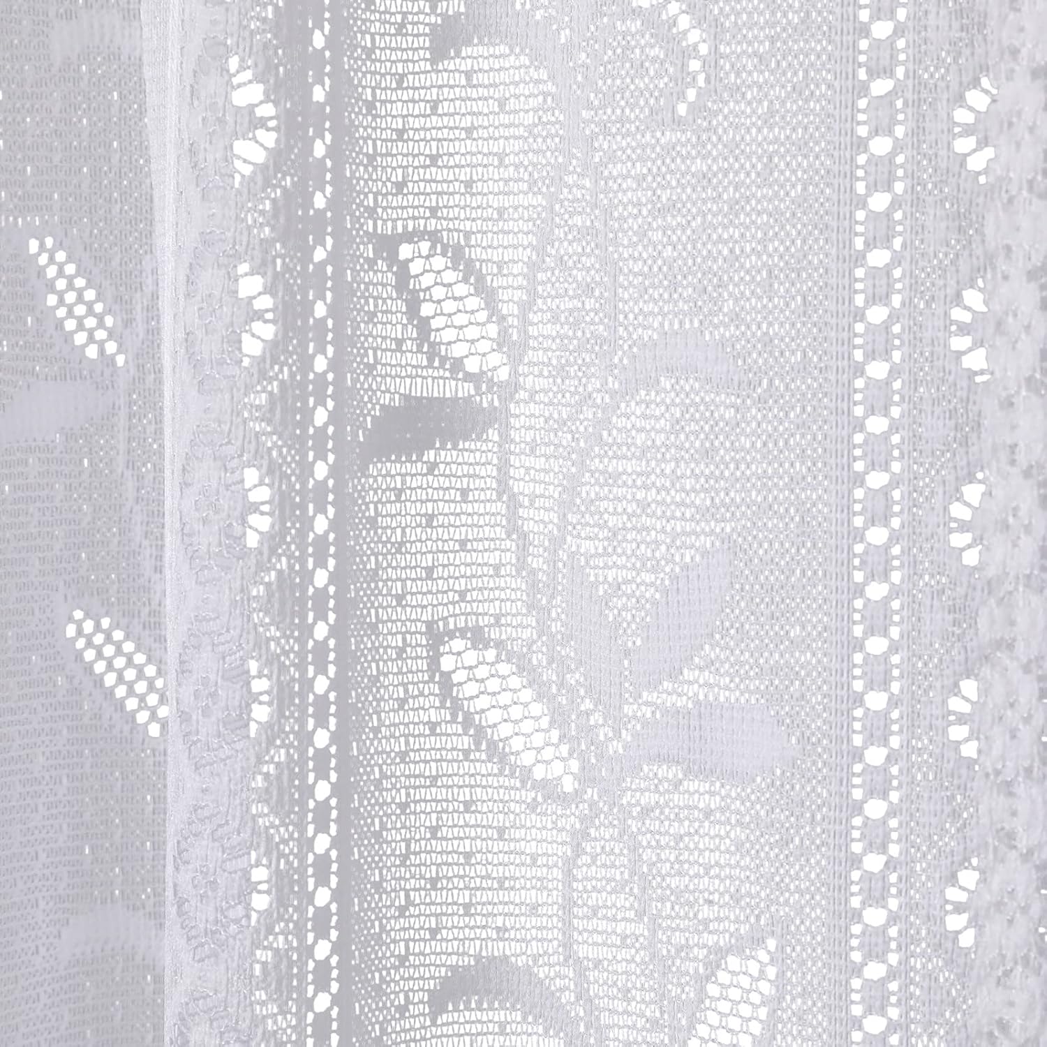 2 Pcs White Lace Boho Floral Curtains with Tie-backs
