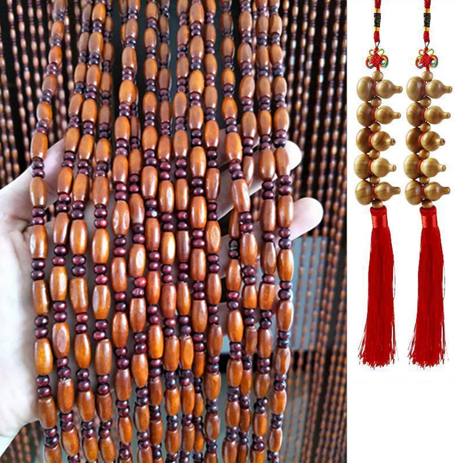 LEOSXA Natural Wooden Beaded Curtain Door Decor Panel