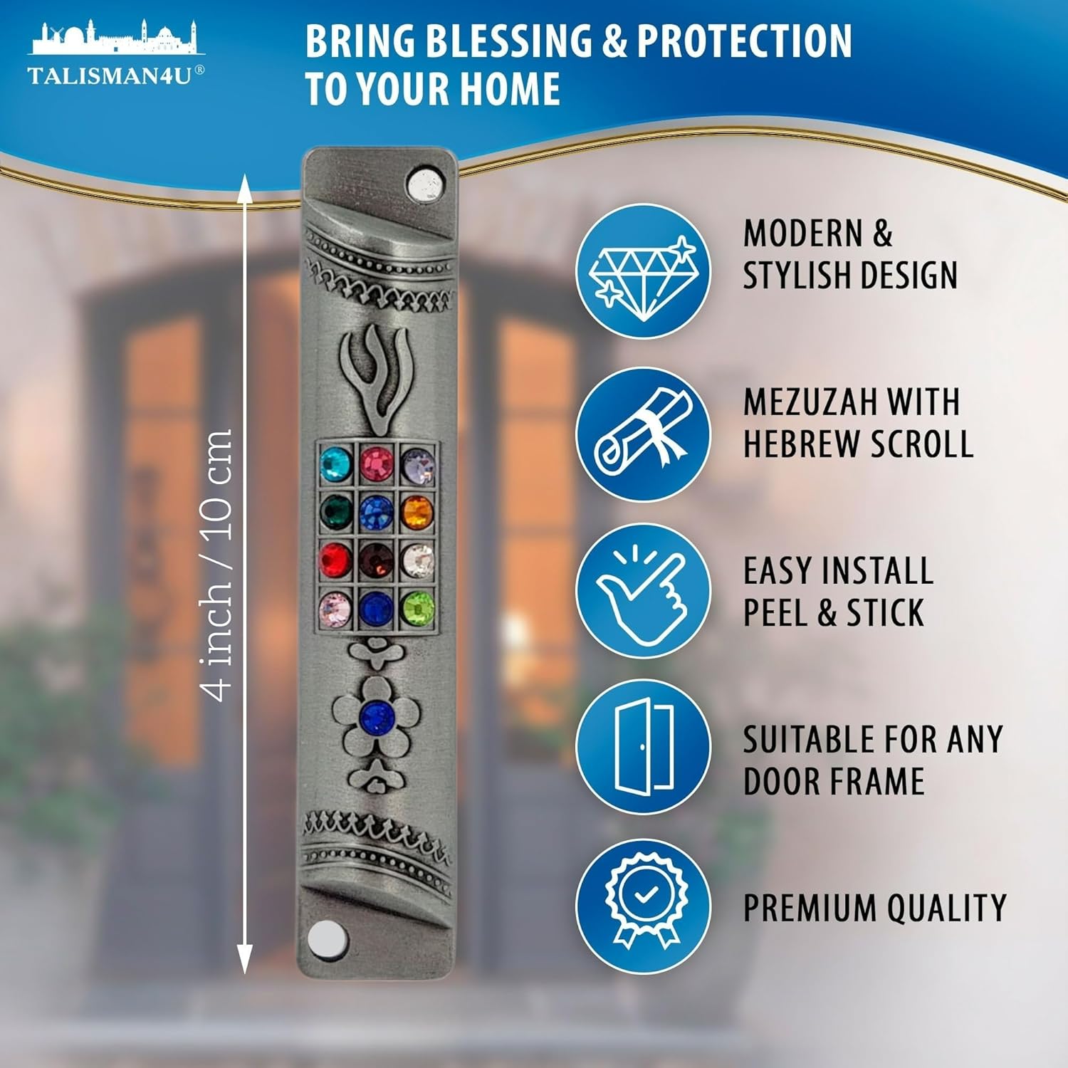 Talisman4u Pewter Mezuzah Case with Scroll 4 Inch