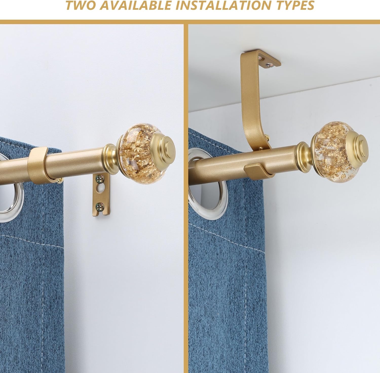 Adjustable Gold Curtain Rods 28-48 Inch Single Rod Set