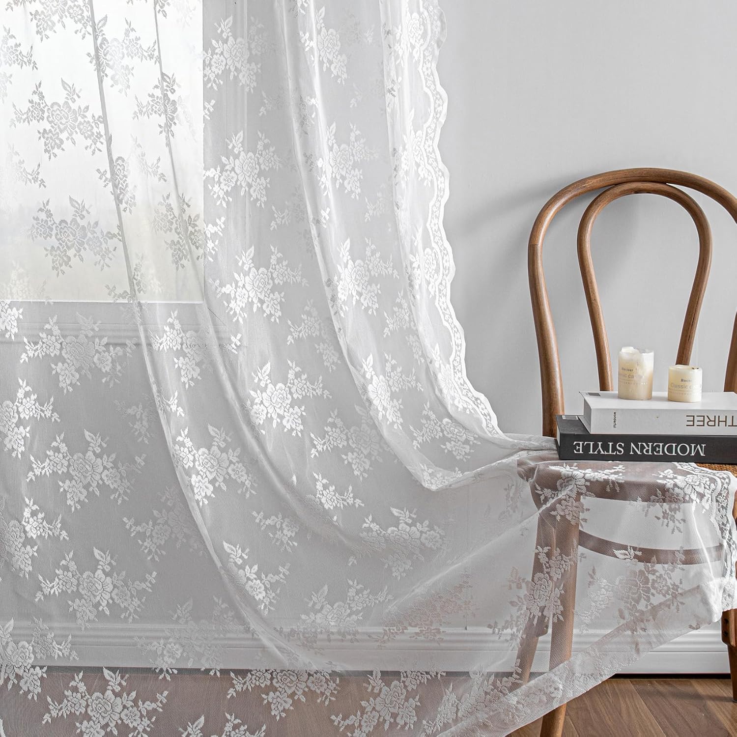 MEETSKY 84 Inch White Sheer Curtains 2 Panels