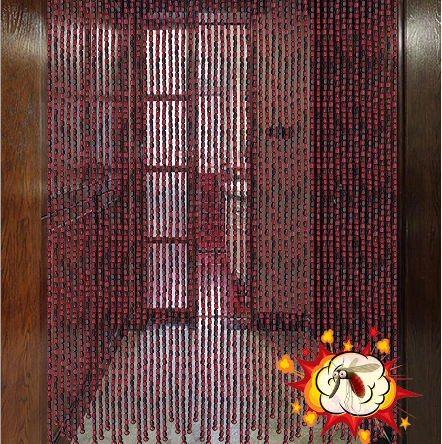 Bamboo Beaded Curtain Natural Wooden Door Divider 60 Strands 150cm Length