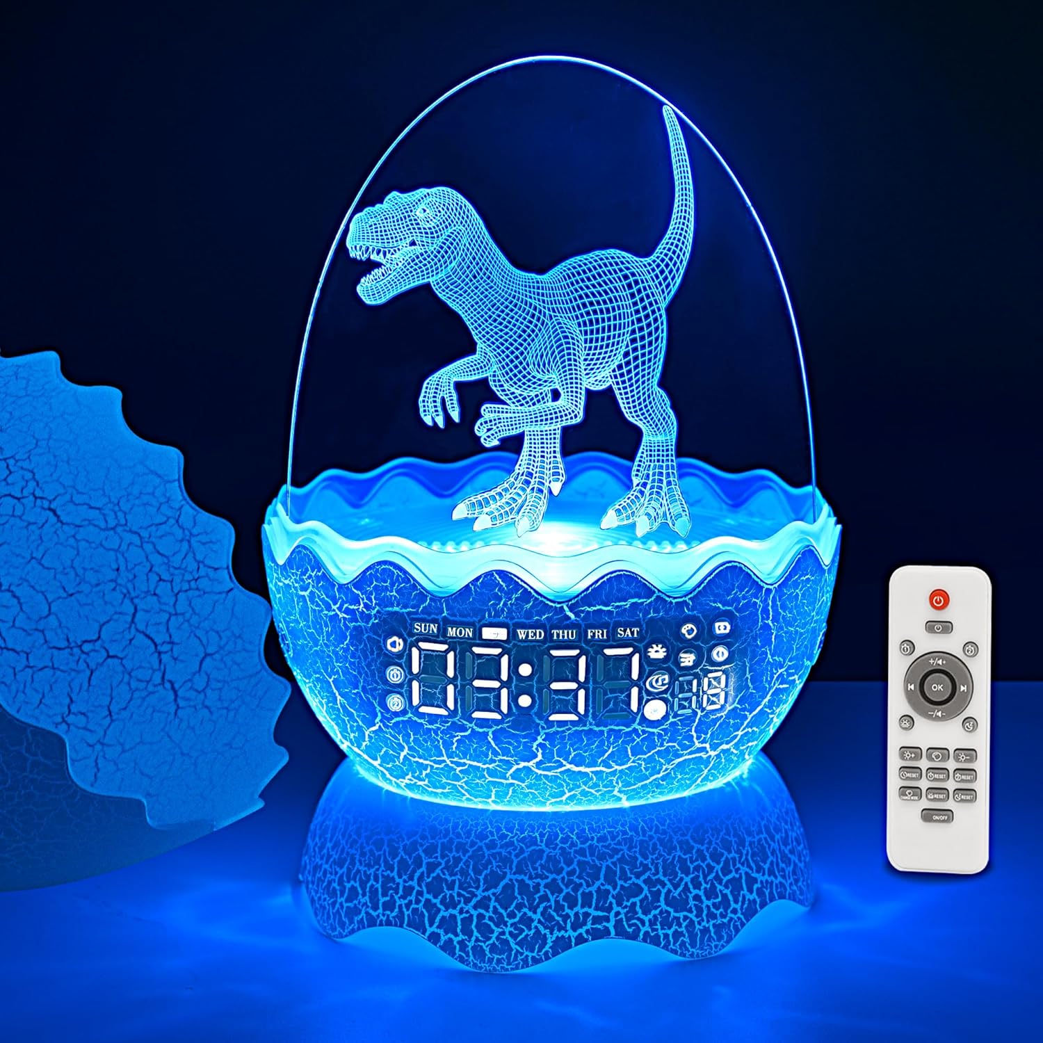 Dinosaur Night Light with Alarm Clock and Bluetooth Speaker