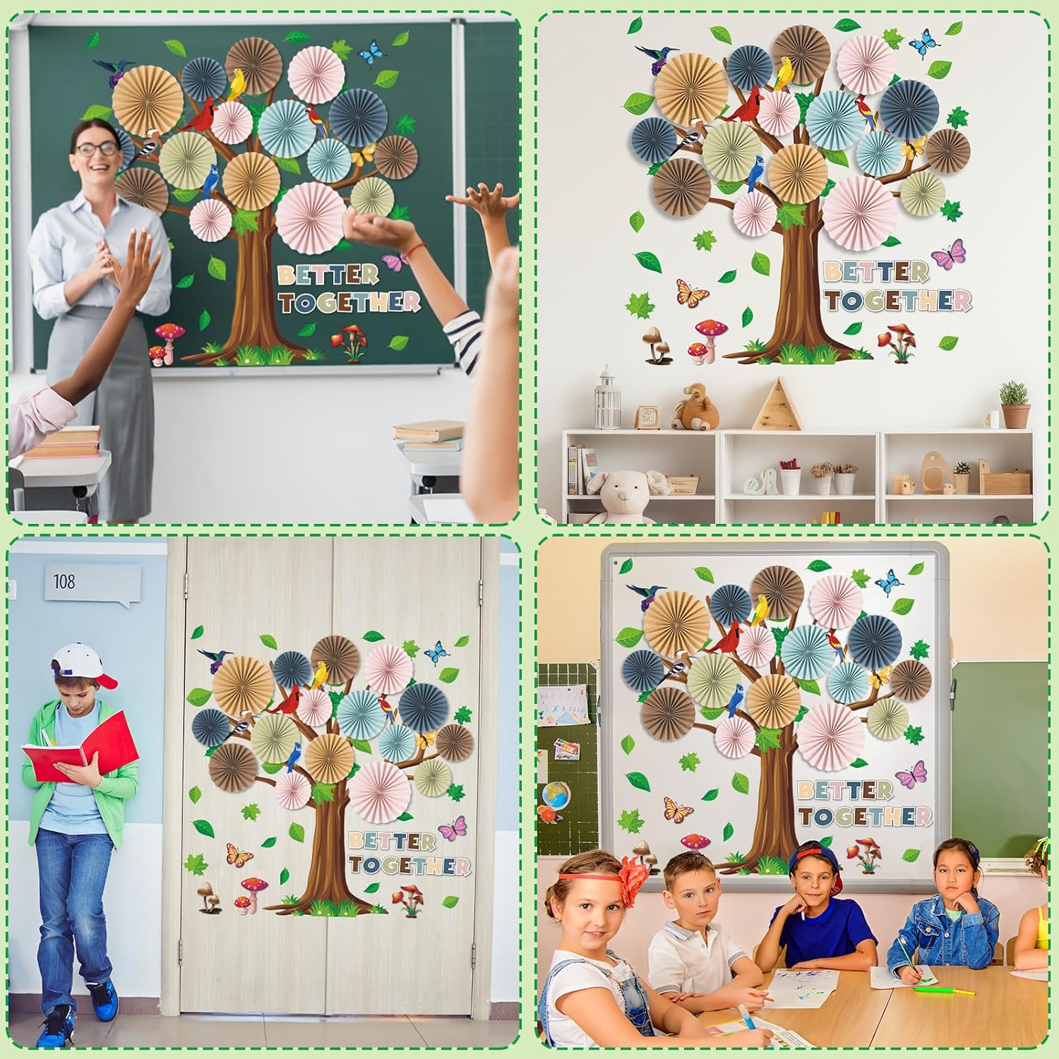 Boho Classroom Tree Bulletin Board Set with 3D Fans