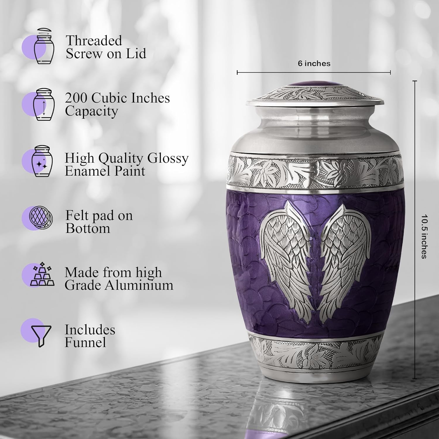 Stonlif Angel Wings Cremation Urn - Purple Large