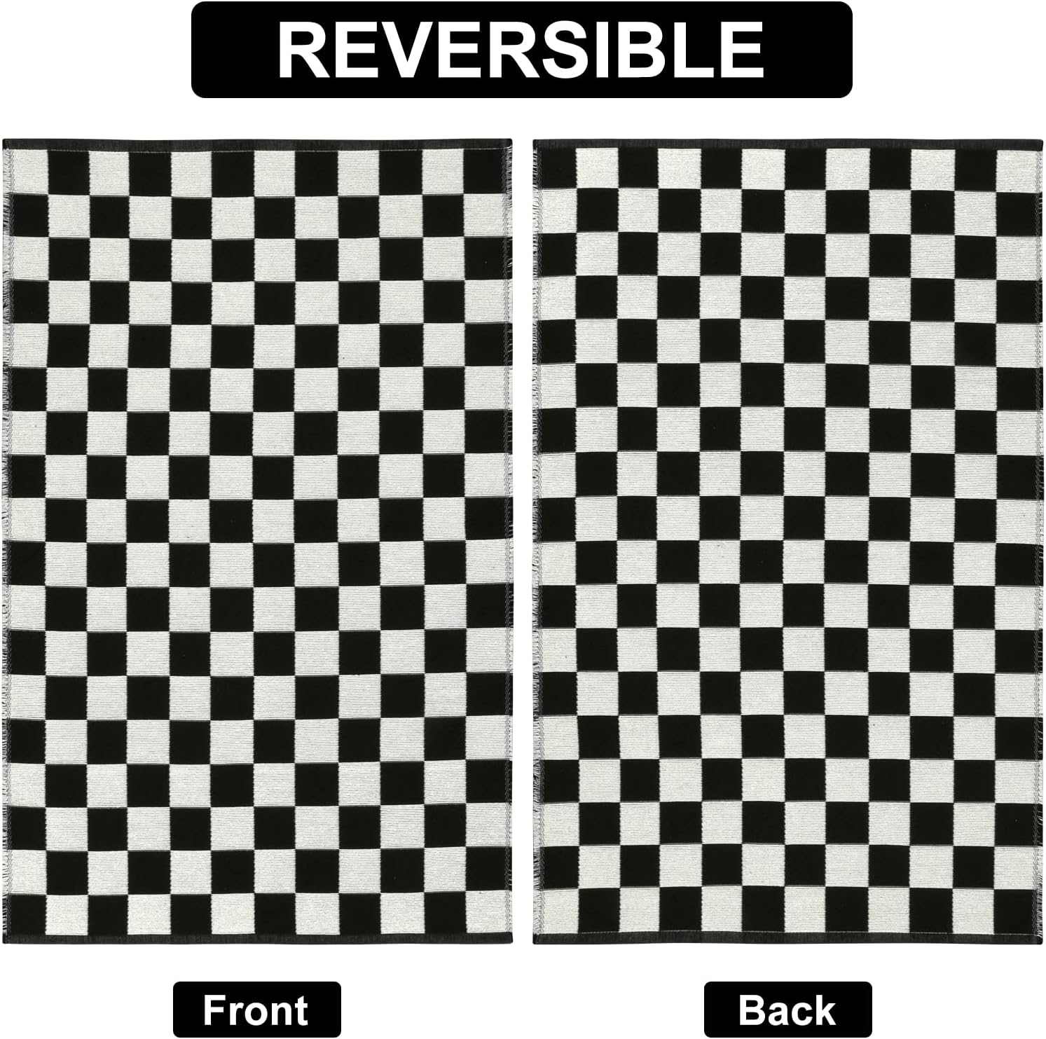 Seavish Checkered Rug 2x3 ft Black White Moroccan Pattern