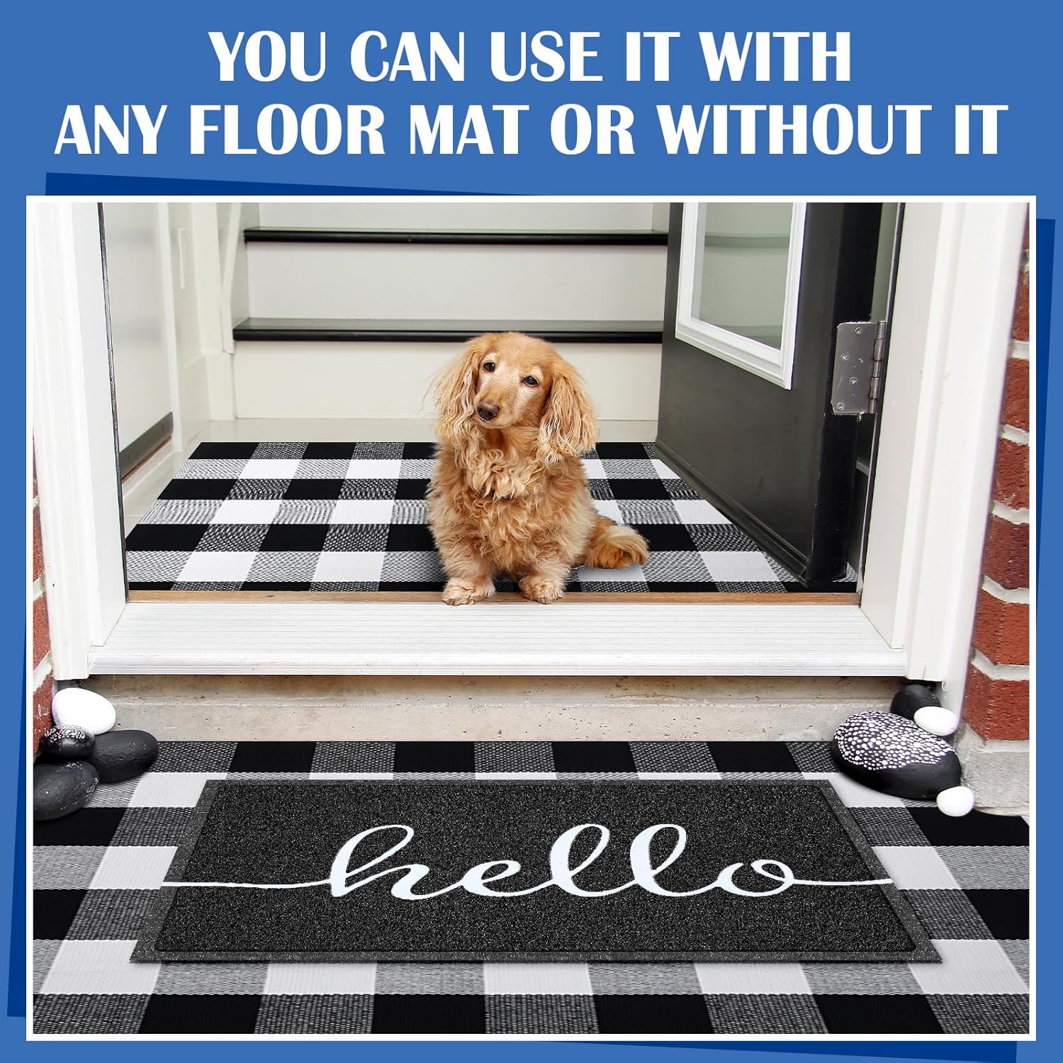 Geelin 2 Pcs Hello Doormat and Buffalo Check Rug