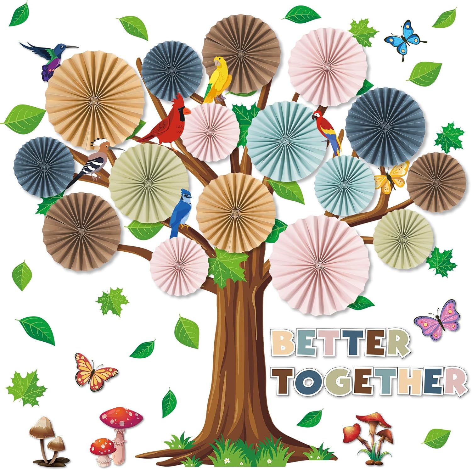 Boho Classroom Tree Bulletin Board Set with 3D Fans