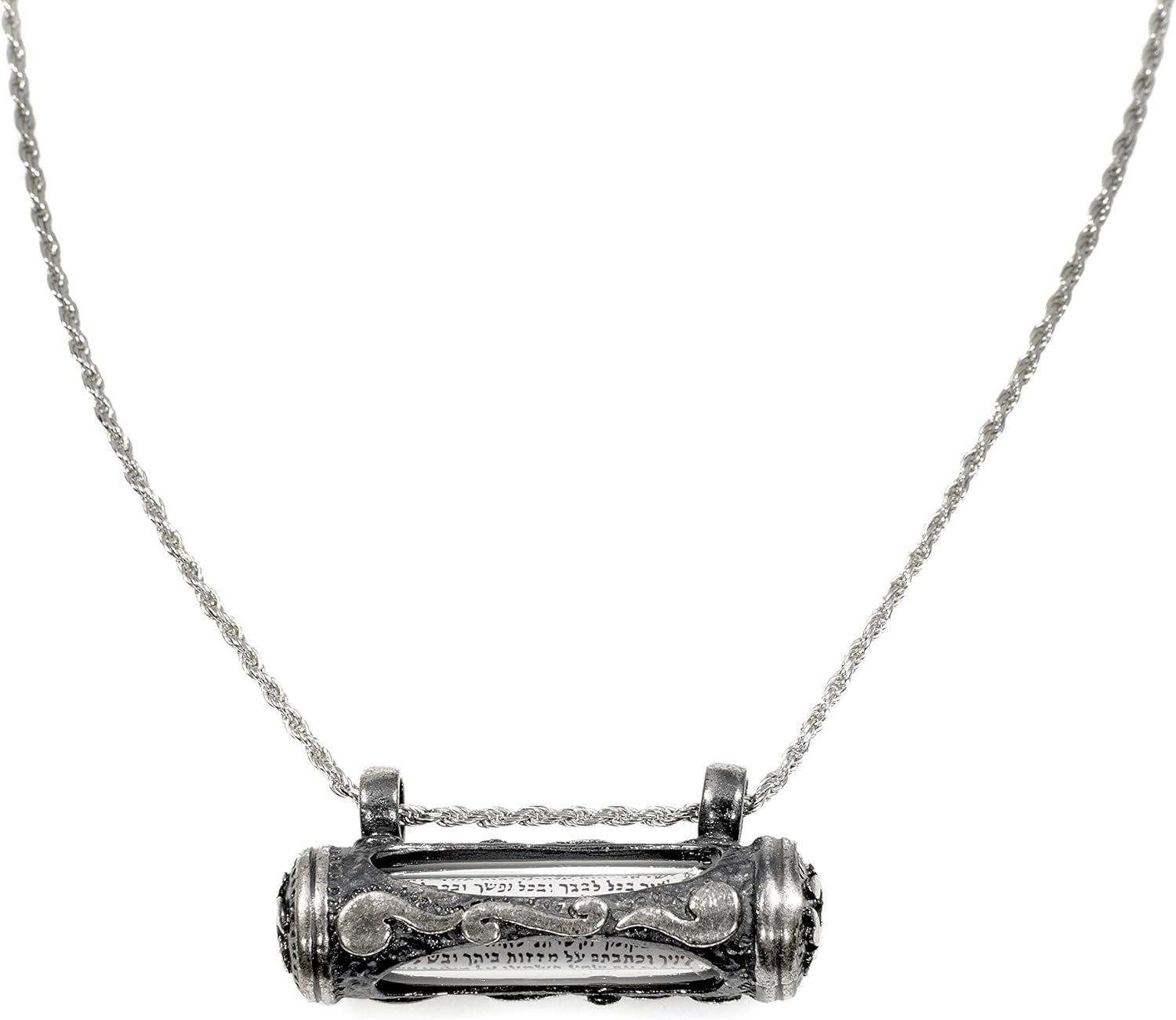 Jewish Mezuzah Pendant with Scroll 925 Sterling Silver Necklace