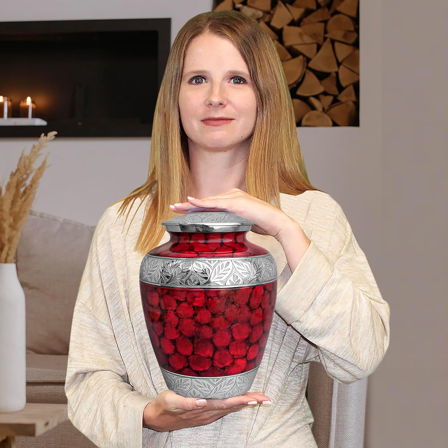 Trupoint Memorials Cremation Urn Red with Silver Lining