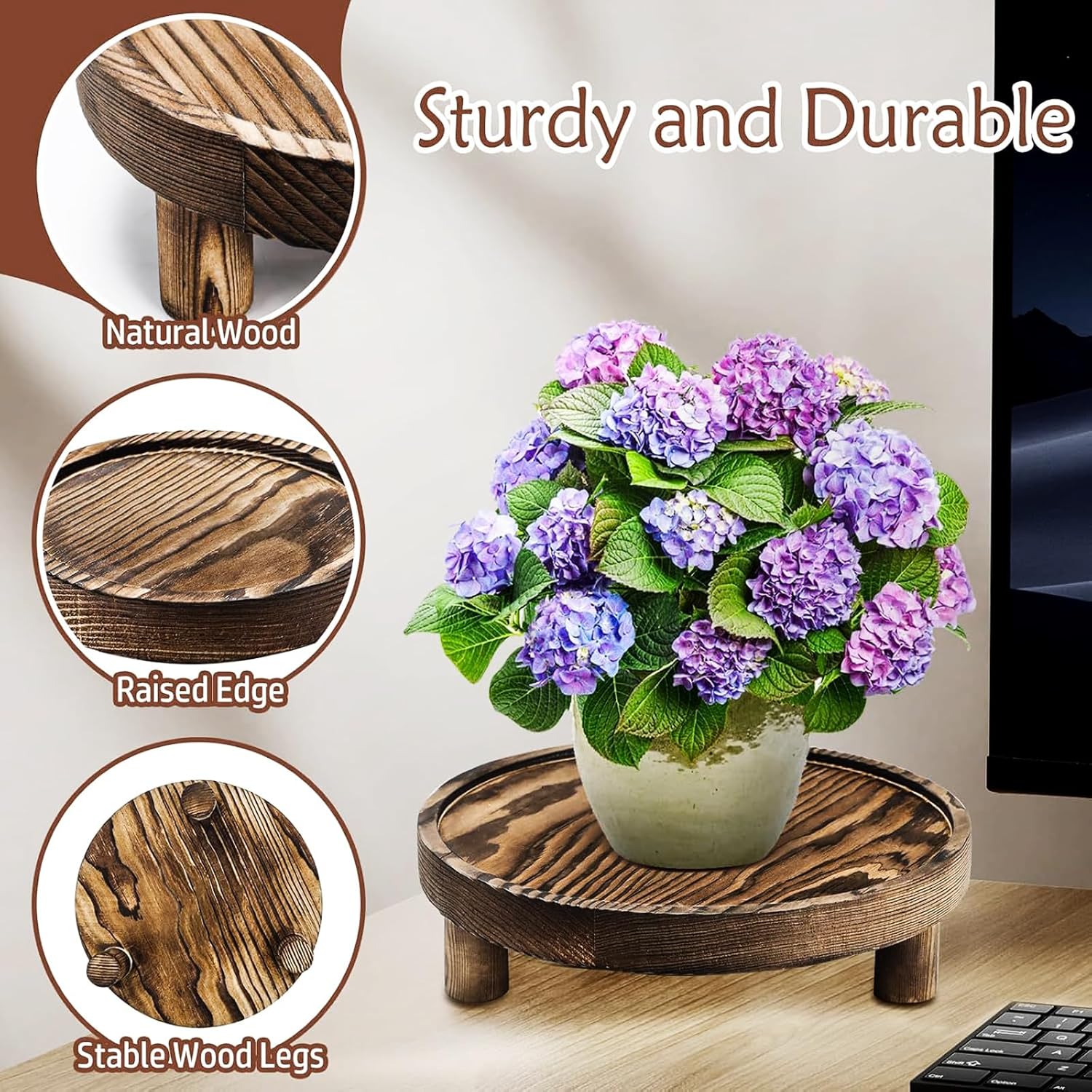 Wood Display Riser Set 3 Piece Rustic Brown