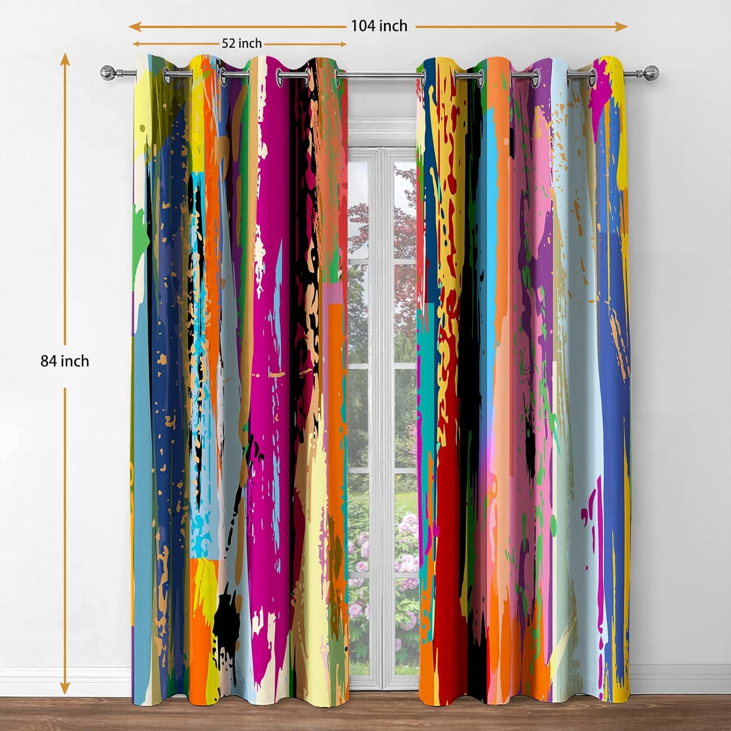 Jekeno Rainbow Design Blackout Curtains 2 Panel Set 52x84 Grommet Drapes