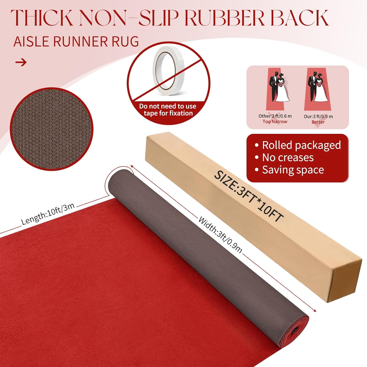 Luxury Red Carpet Runner 3x10 ft Non-Slip Rubber Backing