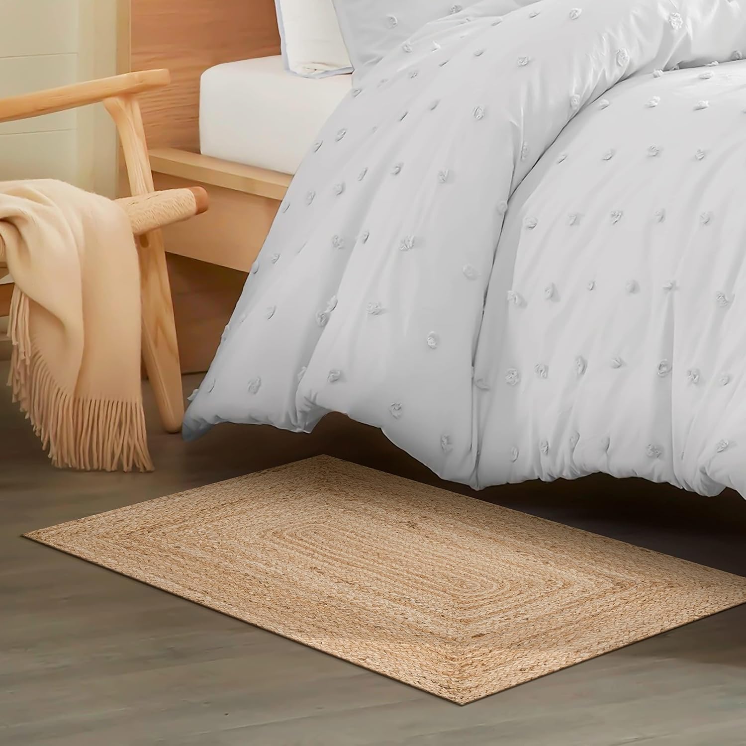 Natural Jute Rug 2x3 Ft Handmade for Livingroom Bedroom