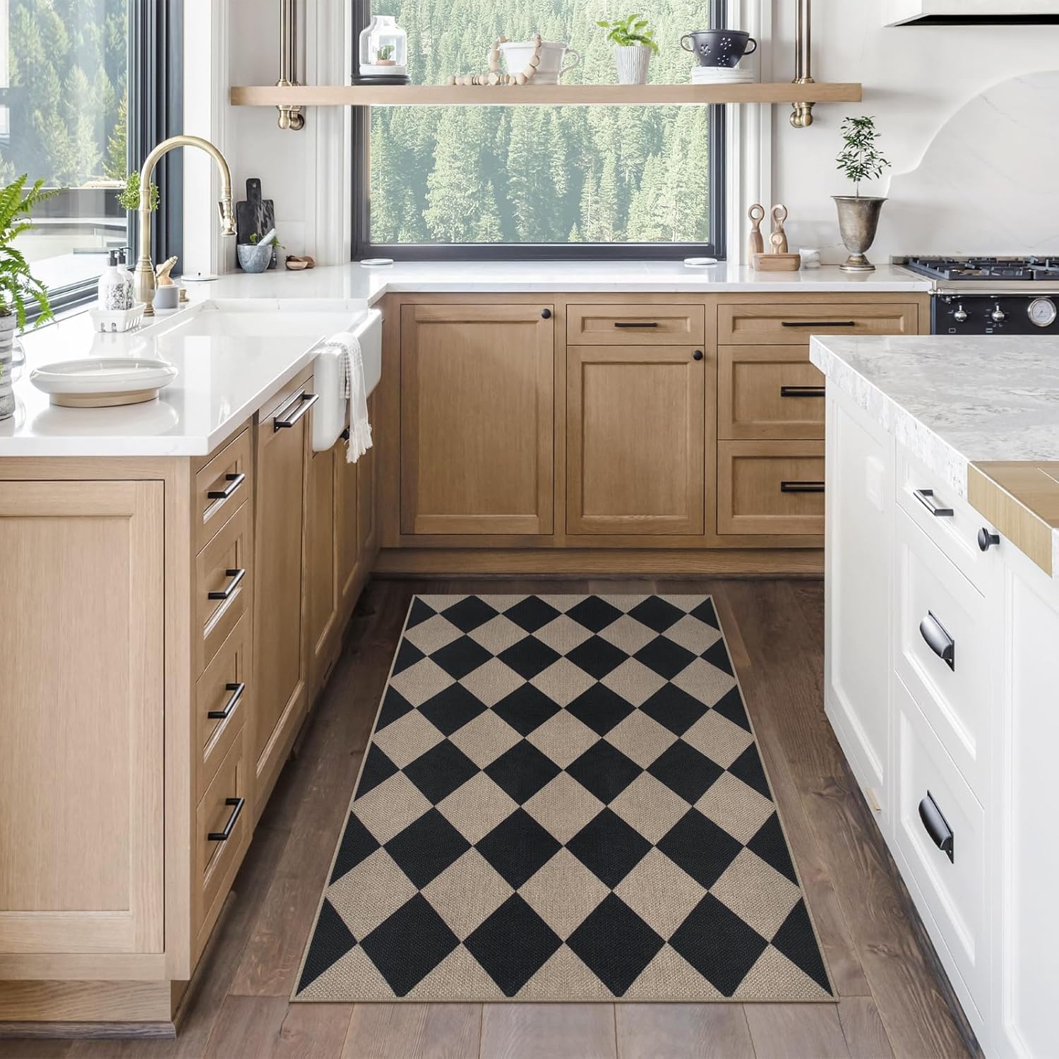 Easy Jute Checkered Entryway Rug Modern Non-Slip Indoor Outdoor Mat