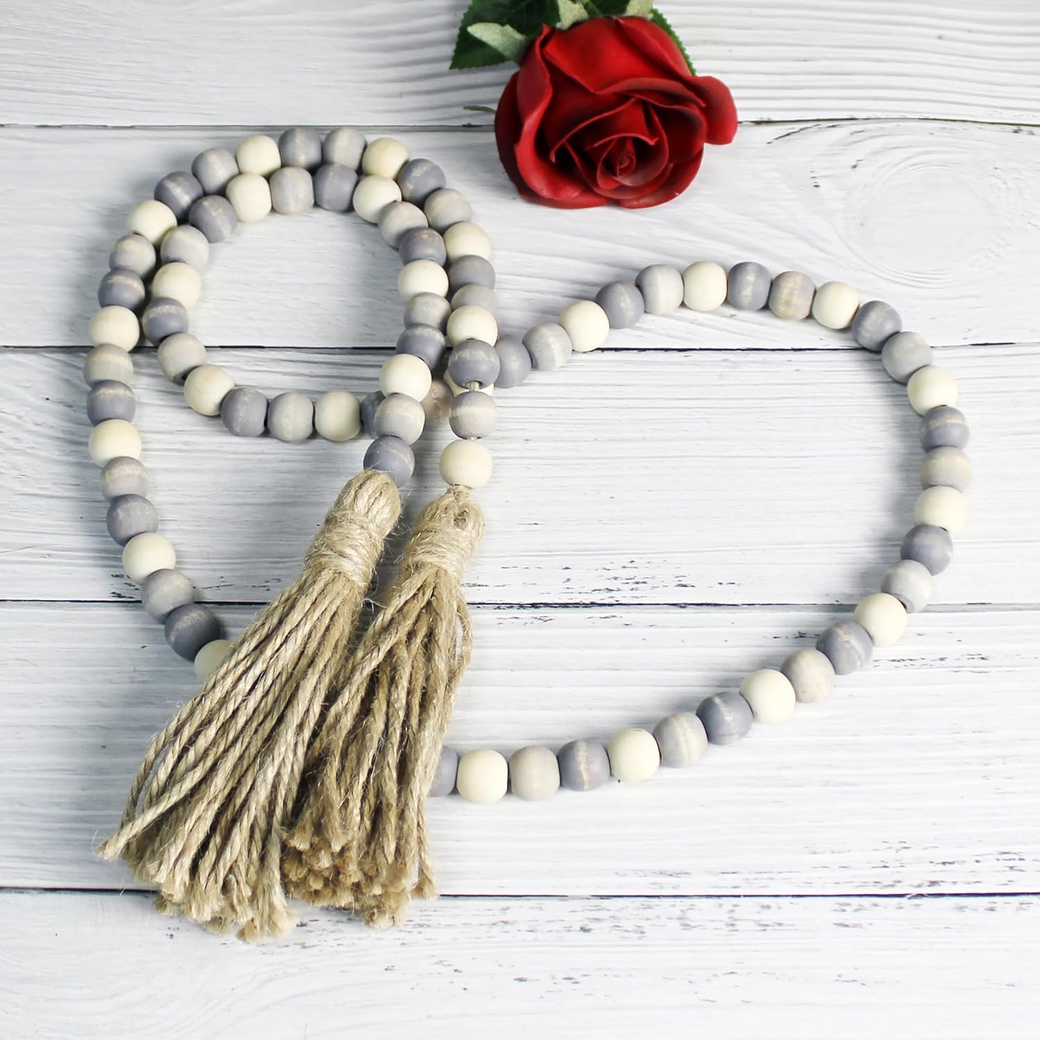 Wood Beads Garland with Tassels for Farmhouse Decor
