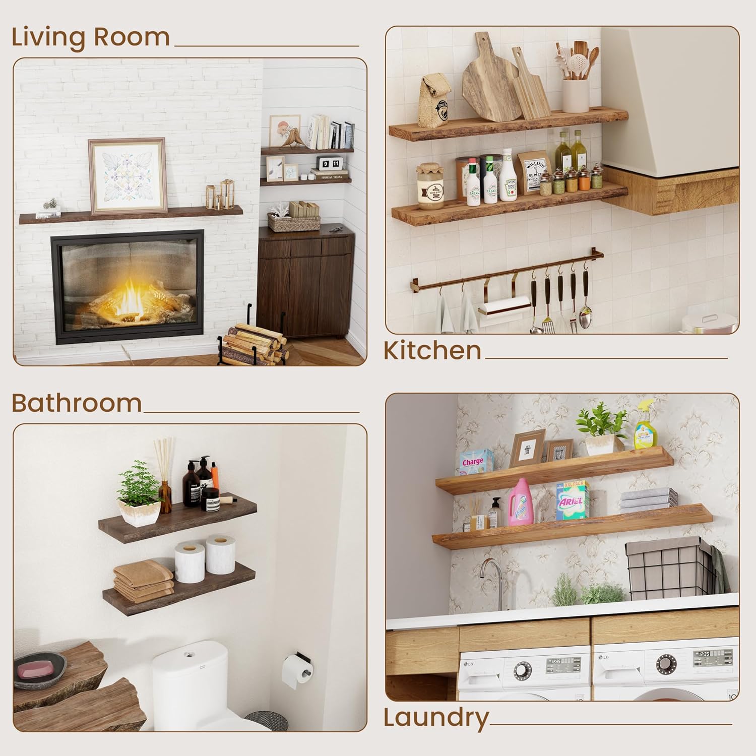 24 Inch Floating Shelves Set of 2 Natural Elm Wood