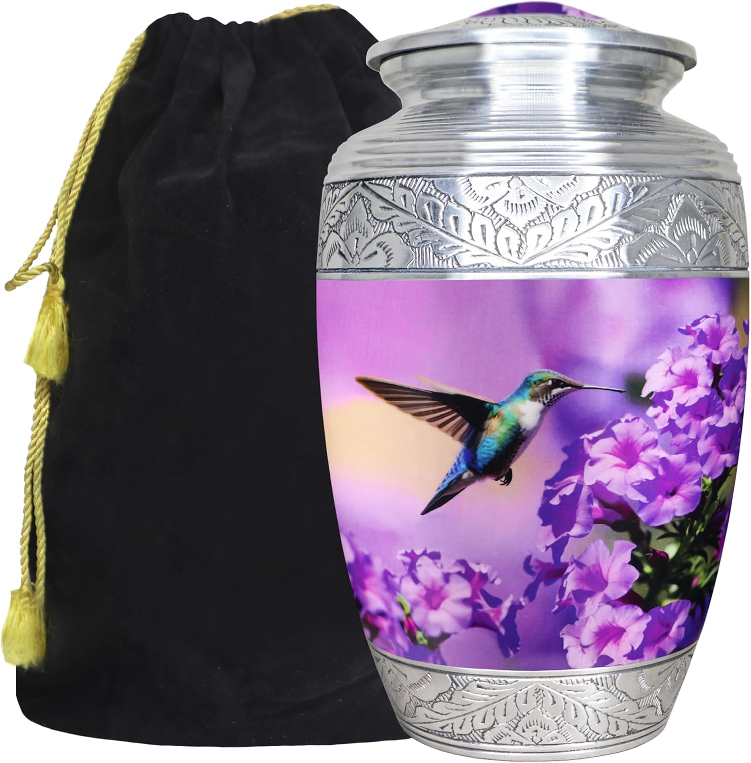 M MEILINXU Purple Hummingbird Cremation Urn