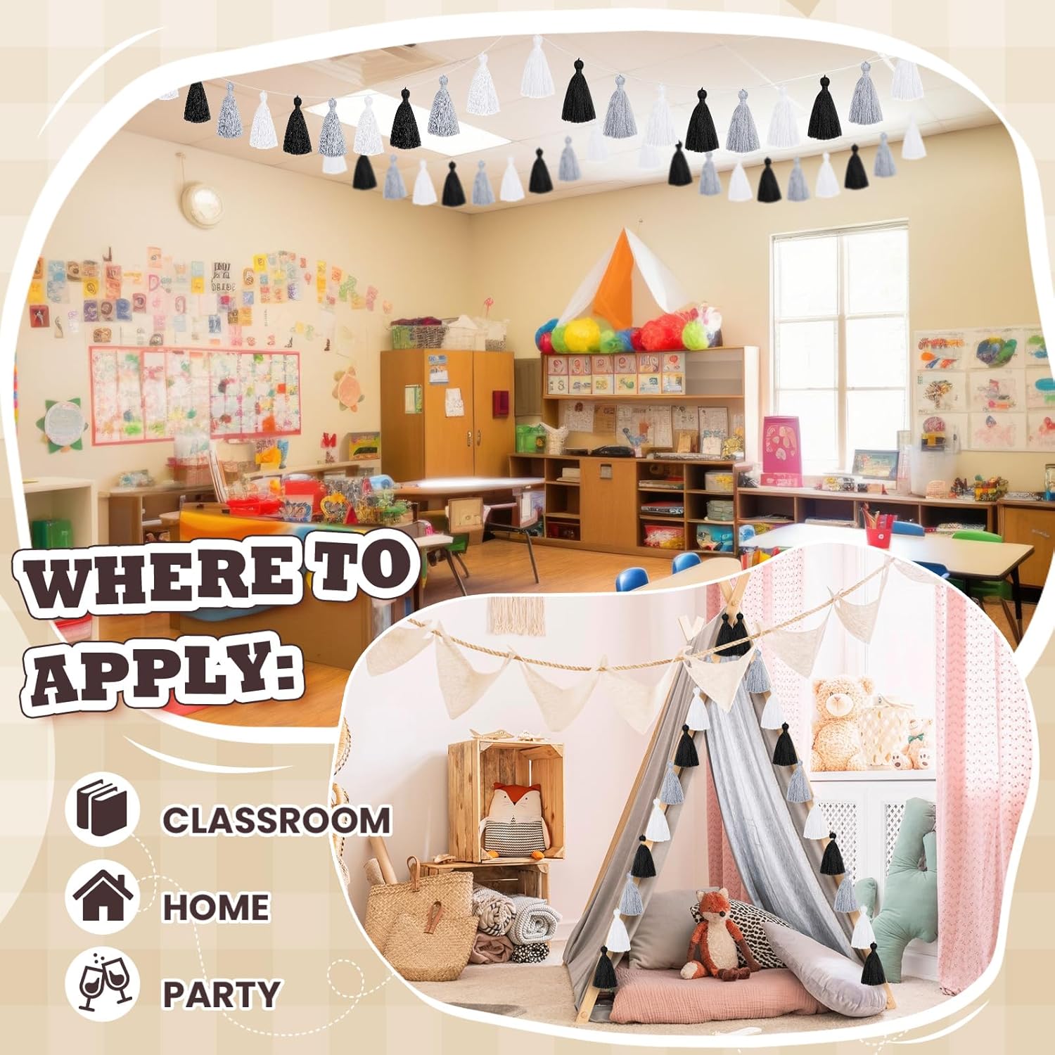 WILLBOND 4 Piece Tassel Garland Classroom Decor