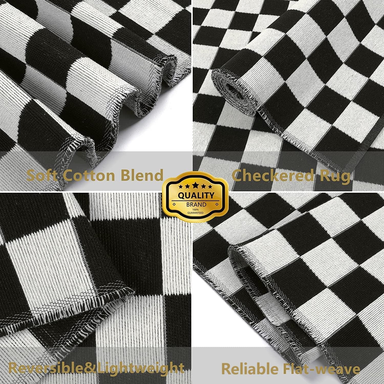 Seavish Checkered Rug 2x3 ft Black White Moroccan Pattern
