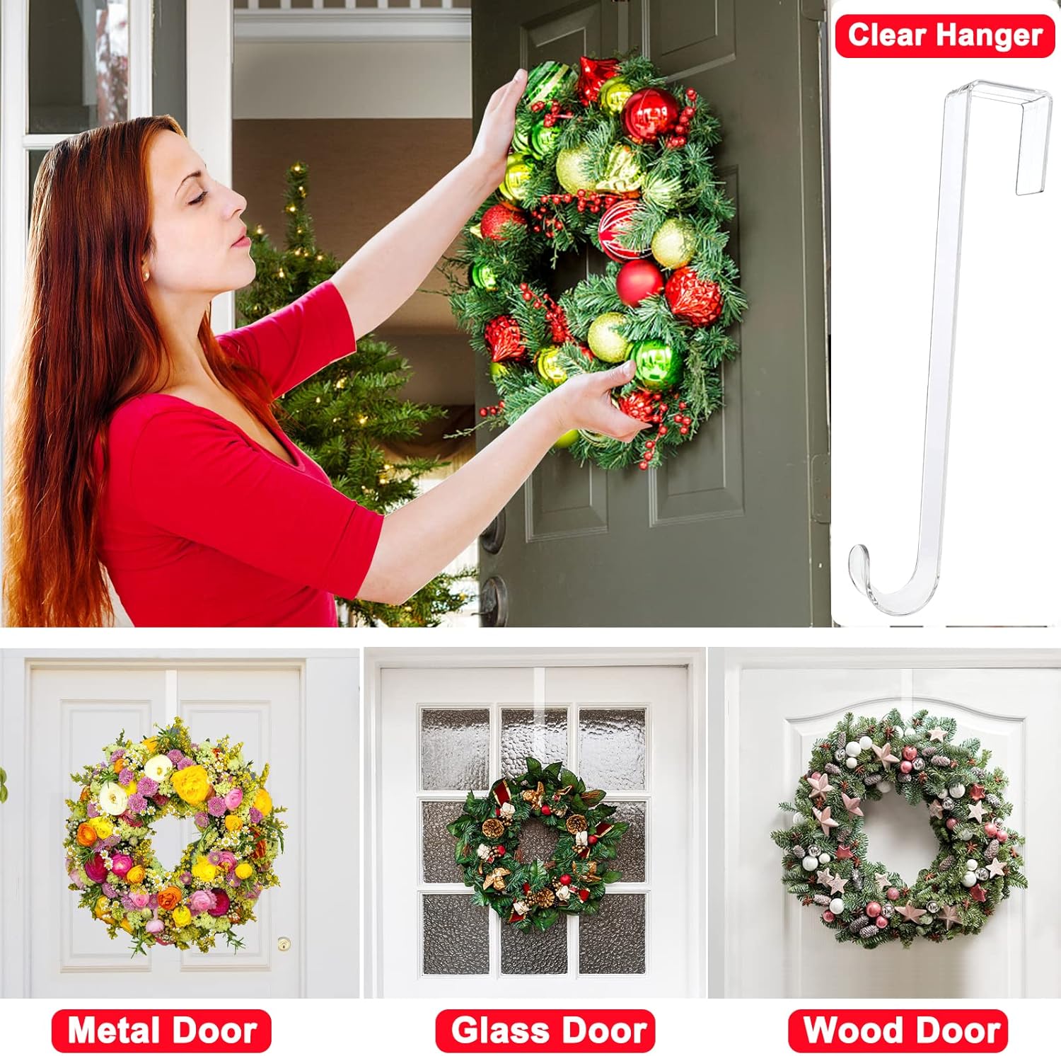 12 Inch Clear Wreath Hangers 2 Pack Front Door Hooks