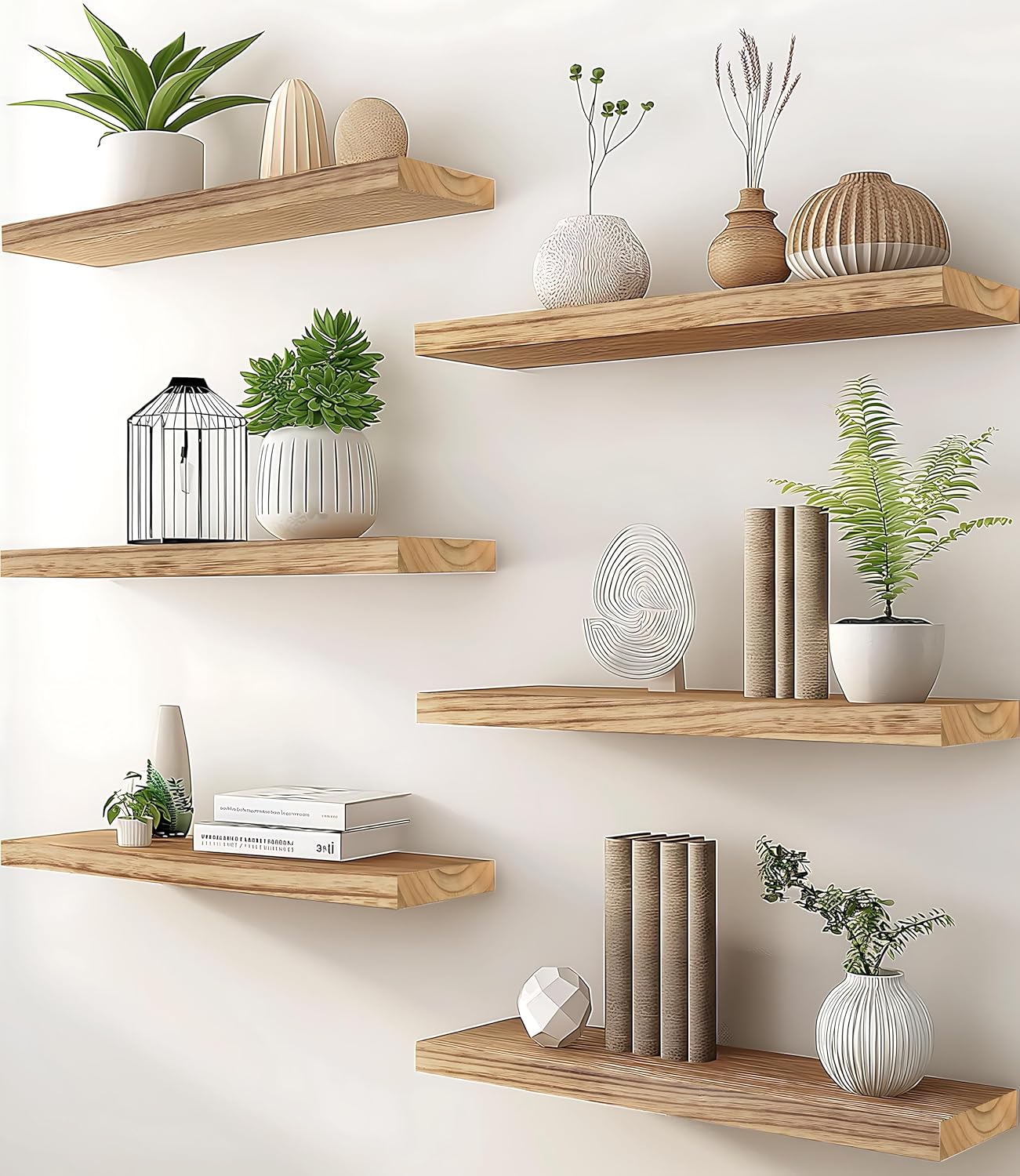 PHPH Wood Floating Shelves Set of 6 17 Inch Light Brown