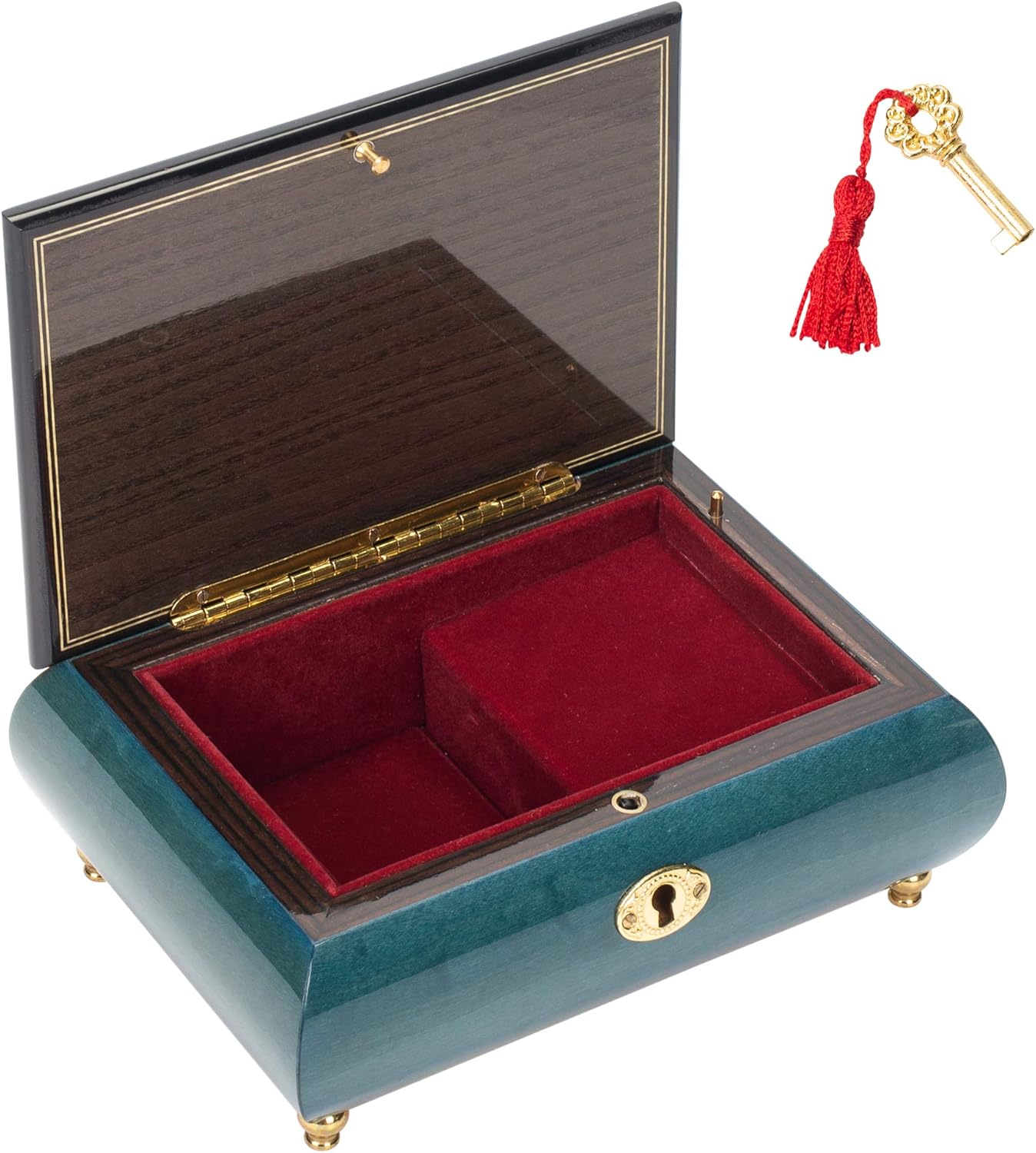 Flower Dark Blue Italian Inlaid Wood Music Box Swan Lake