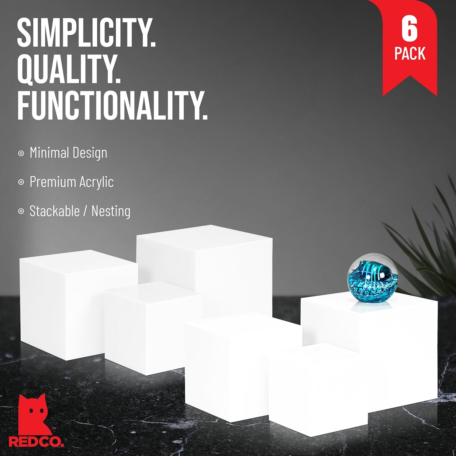 Red Co Set of 2 Glossy White Acrylic Cube Display Riser Stands