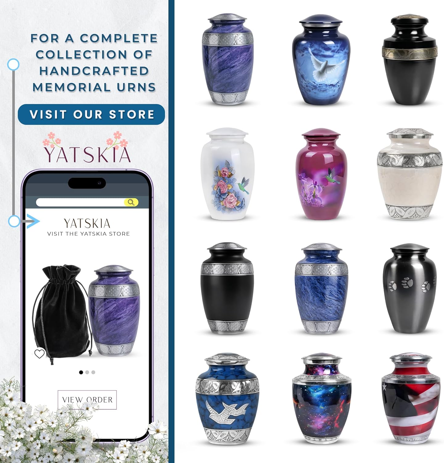 Yatskia Black Large Metal Urn for Adult Ashes