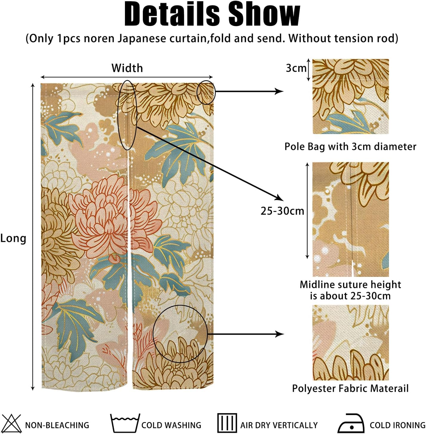 Boho Style Noren Japanese Door Curtain Panel with Flowers