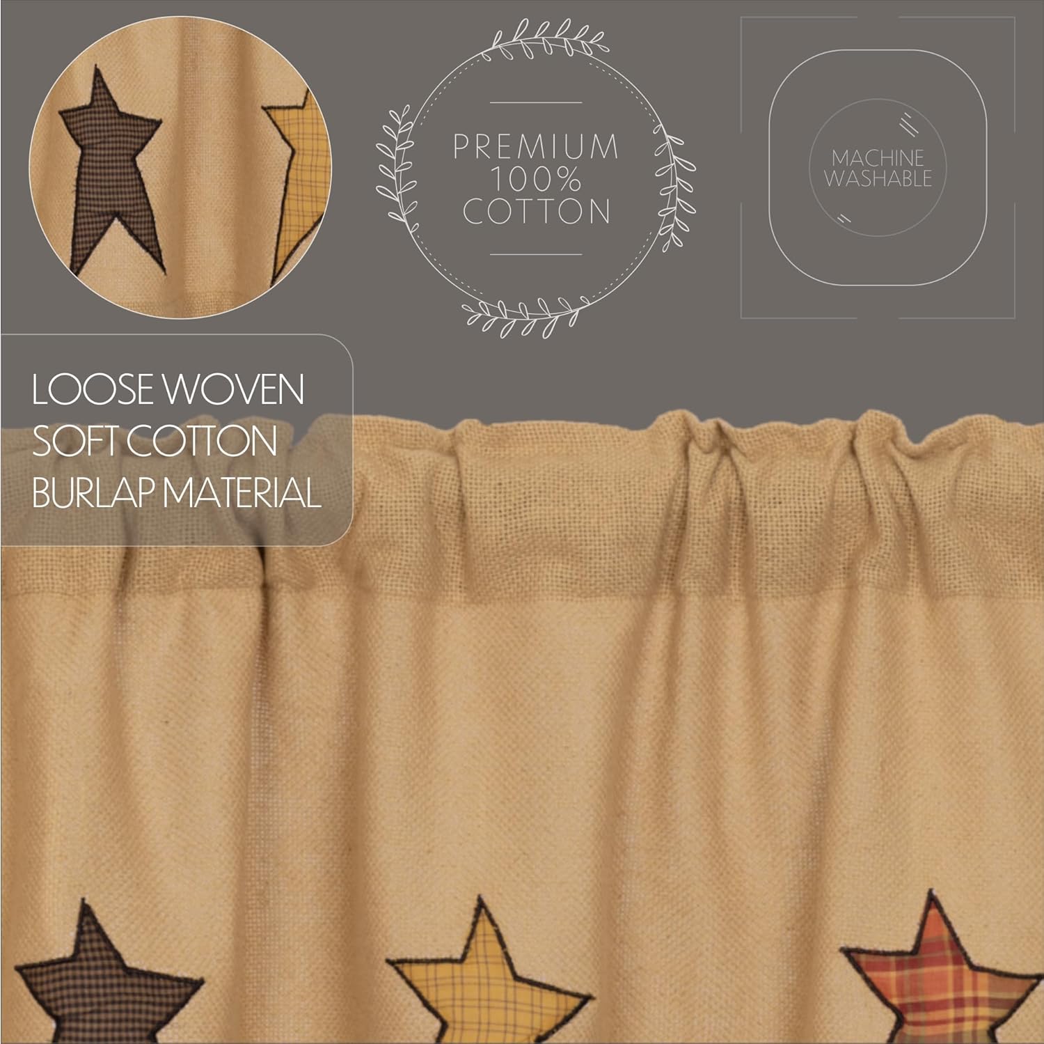 Stratton Primitive Burlap Prairie Swag Curtains Pair Tan