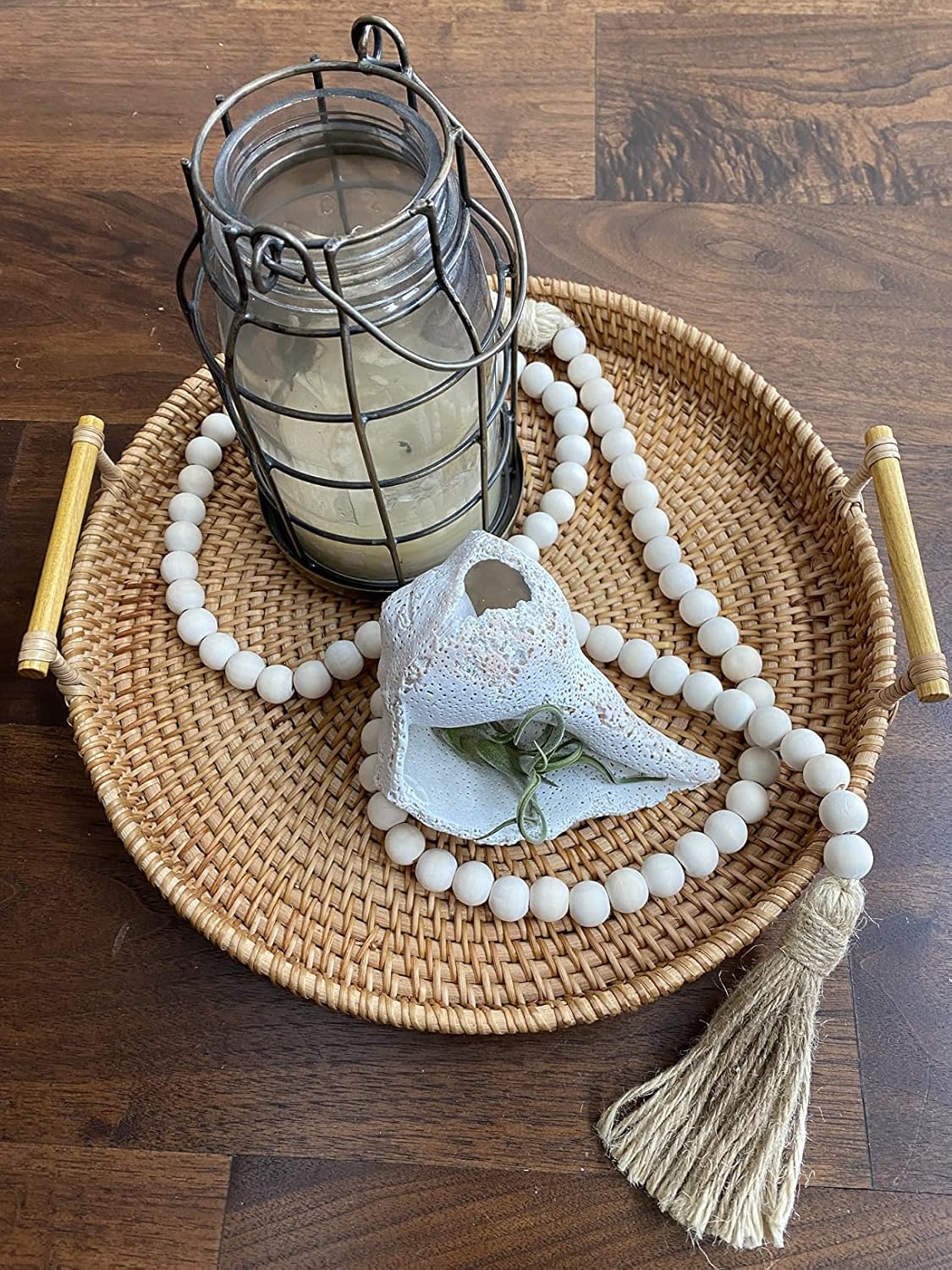 LSKYTOP 58 Inches Wood Bead Garland with Tassel