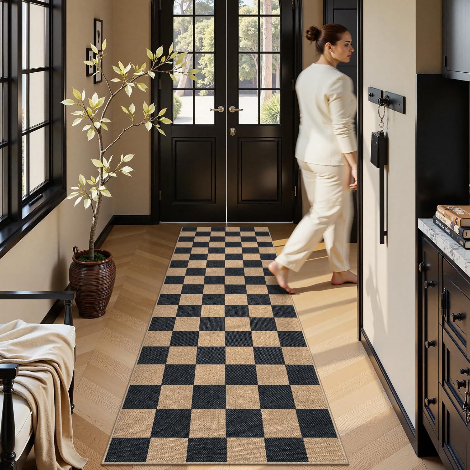 Lahome Checkered Jute Inspired Rug 2x8
