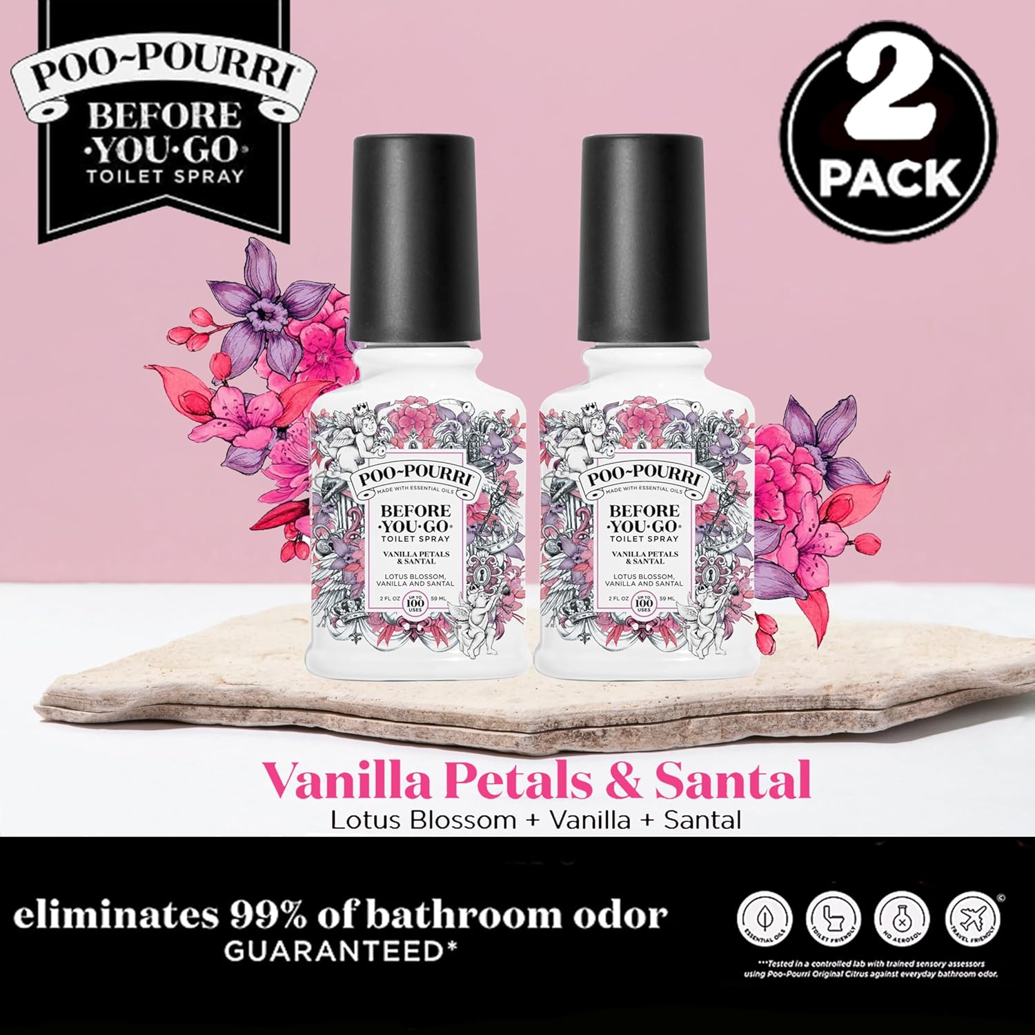 Poo-Pourri Vanilla Petals Santal 2 Ounce Toilet Spray Set