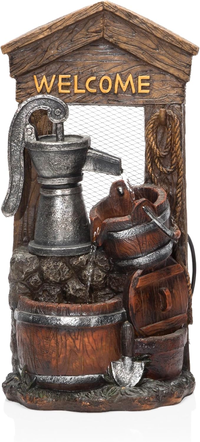 Alpine ZEN576S 24 Inch Floor Water Pump Fountain with Rustic Design Brown