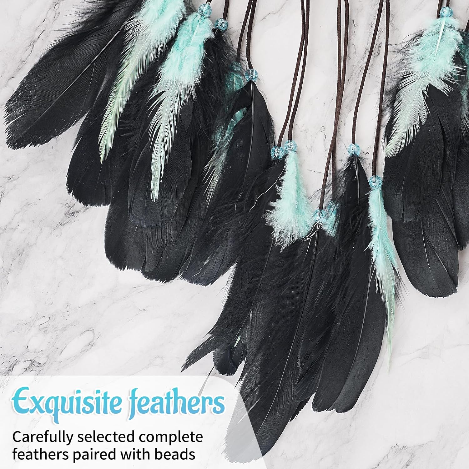 Dream Catcher with Moon Mesh and Turquoise Feathers